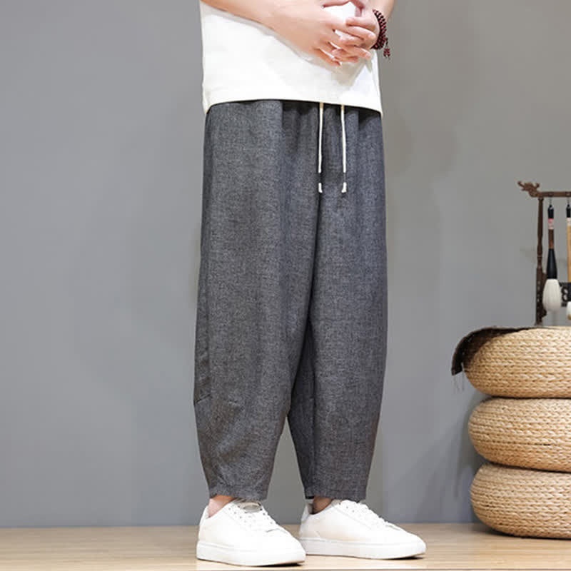 Buddha Stones Pantaloni estivi casual minimalisti con coulisse, tinta unita, modello cropped da uomo, affusolati e con tasche. - image 15
