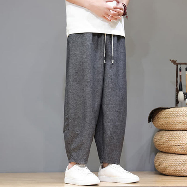 Buddha Stones Pantaloni estivi casual minimalisti con coulisse, tinta unita, modello cropped da uomo, affusolati e con tasche. - image 15