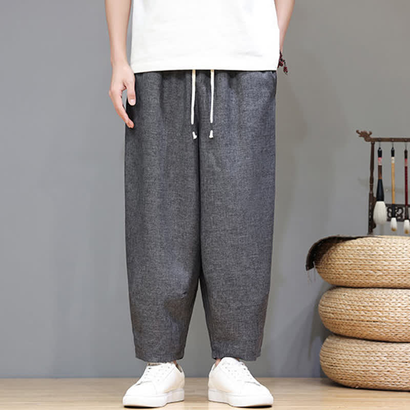Buddha Stones Pantaloni estivi casual minimalisti con coulisse, tinta unita, modello cropped da uomo, affusolati e con tasche. - image 16