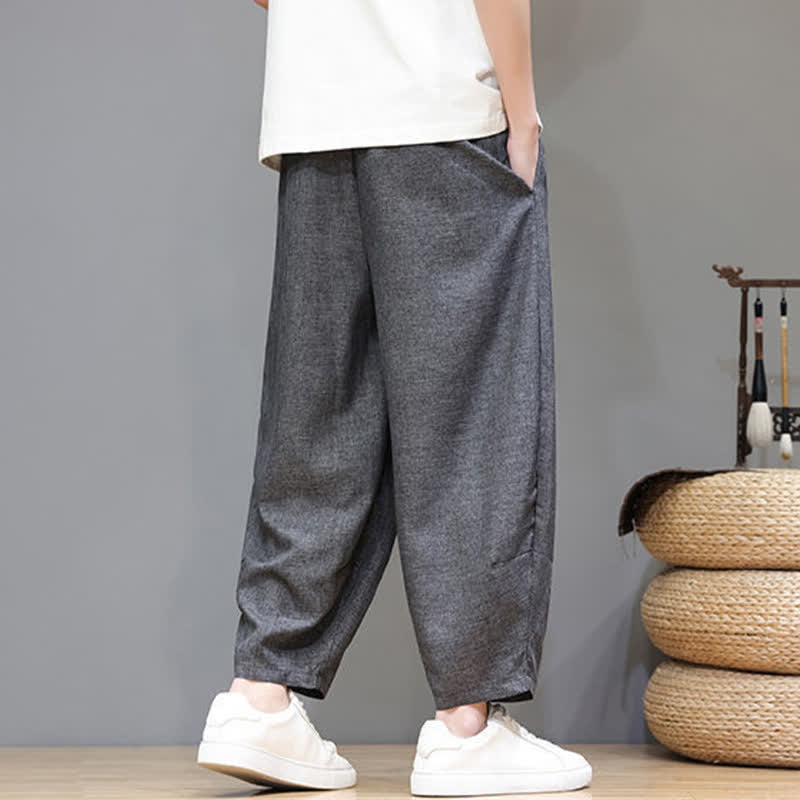 Buddha Stones Pantaloni estivi casual minimalisti con coulisse, tinta unita, modello cropped da uomo, affusolati e con tasche. - image 13