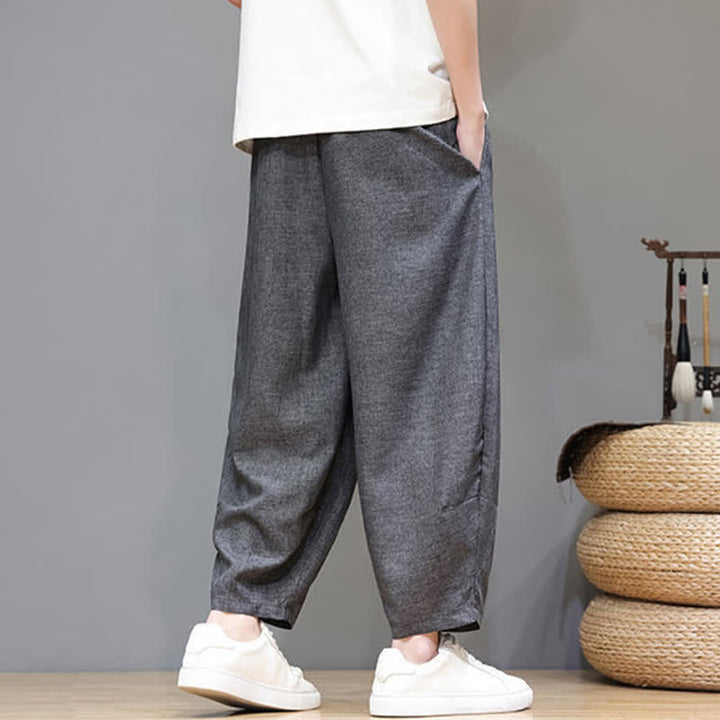 Buddha Stones Pantaloni estivi casual minimalisti con coulisse, tinta unita, modello cropped da uomo, affusolati e con tasche. - image 13