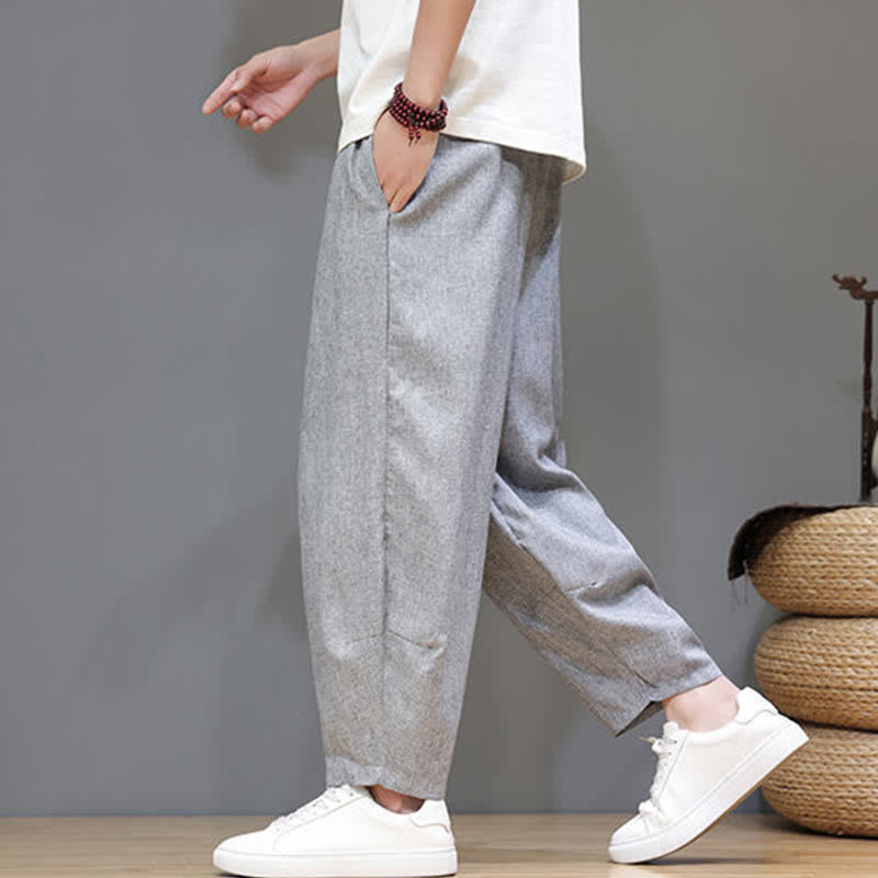 Buddha Stones Pantaloni estivi casual minimalisti con coulisse, tinta unita, modello cropped da uomo, affusolati e con tasche. - image 21