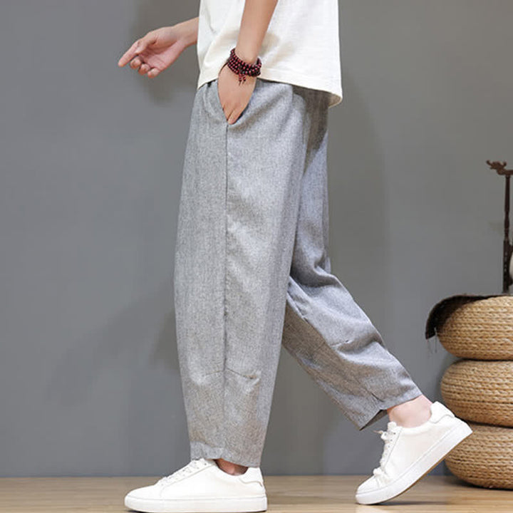Buddha Stones Pantaloni estivi casual minimalisti con coulisse, tinta unita, modello cropped da uomo, affusolati e con tasche. - image 21