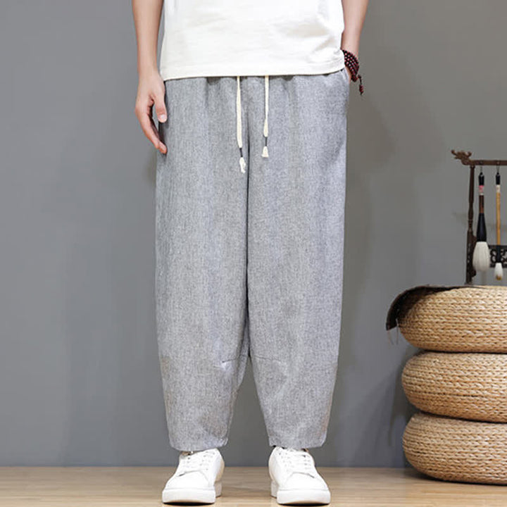 Buddha Stones Pantaloni estivi casual minimalisti con coulisse, tinta unita, modello cropped da uomo, affusolati e con tasche. - image 24