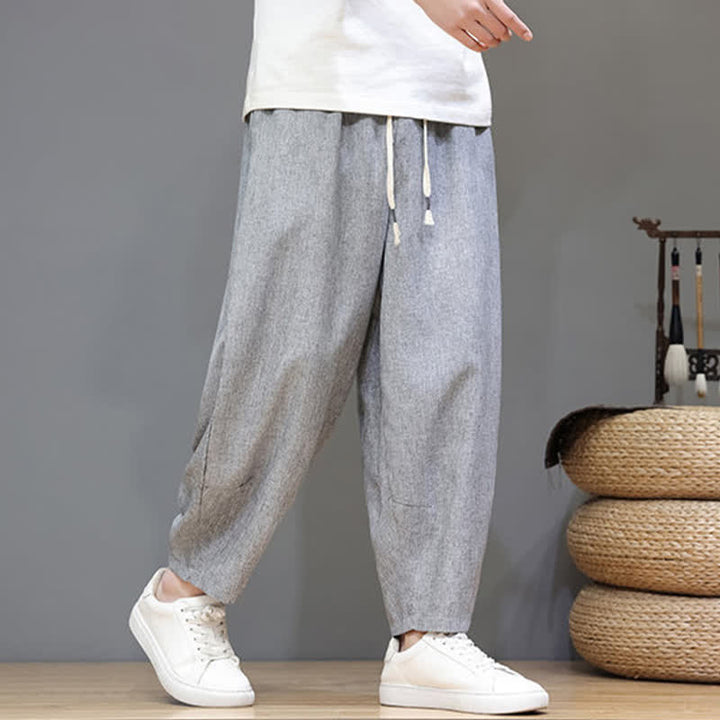 Buddha Stones Pantaloni estivi casual minimalisti con coulisse, tinta unita, modello cropped da uomo, affusolati e con tasche. - image 25