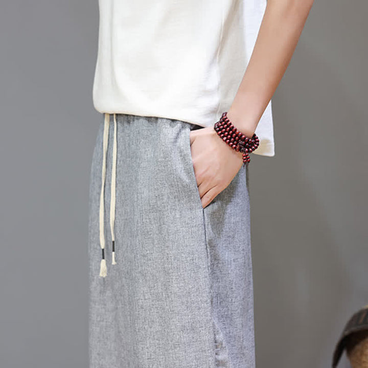Buddha Stones Pantaloni estivi casual minimalisti con coulisse, tinta unita, modello cropped da uomo, affusolati e con tasche. - image 28