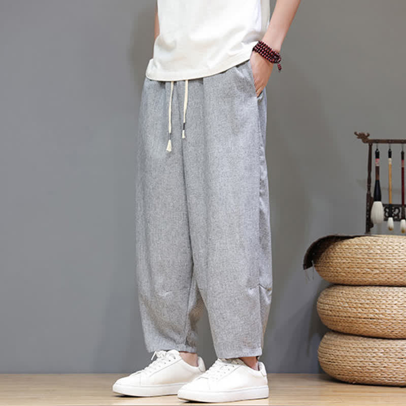 Buddha Stones Pantaloni estivi casual minimalisti con coulisse, tinta unita, modello cropped da uomo, affusolati e con tasche. - image 20