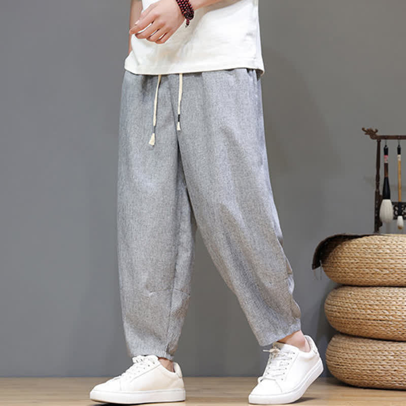 Buddha Stones Pantaloni estivi casual minimalisti con coulisse, tinta unita, modello cropped da uomo, affusolati e con tasche. - image 19