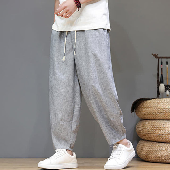 Buddha Stones Pantaloni estivi casual minimalisti con coulisse, tinta unita, modello cropped da uomo, affusolati e con tasche. - image 19