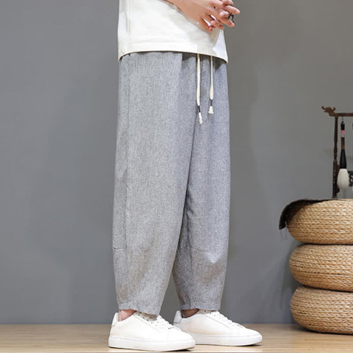 Buddha Stones Pantaloni estivi casual minimalisti con coulisse, tinta unita, modello cropped da uomo, affusolati e con tasche. - image 23