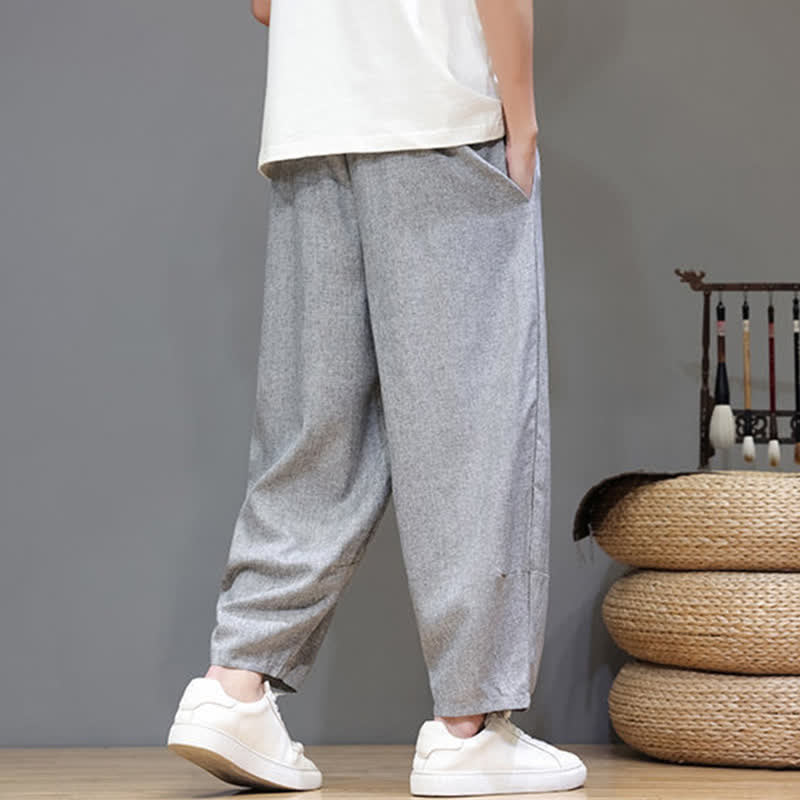 Buddha Stones Pantaloni estivi casual minimalisti con coulisse, tinta unita, modello cropped da uomo, affusolati e con tasche. - image 22