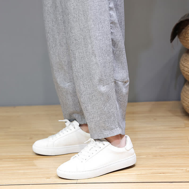 Buddha Stones Pantaloni estivi casual minimalisti con coulisse, tinta unita, modello cropped da uomo, affusolati e con tasche. - image 29