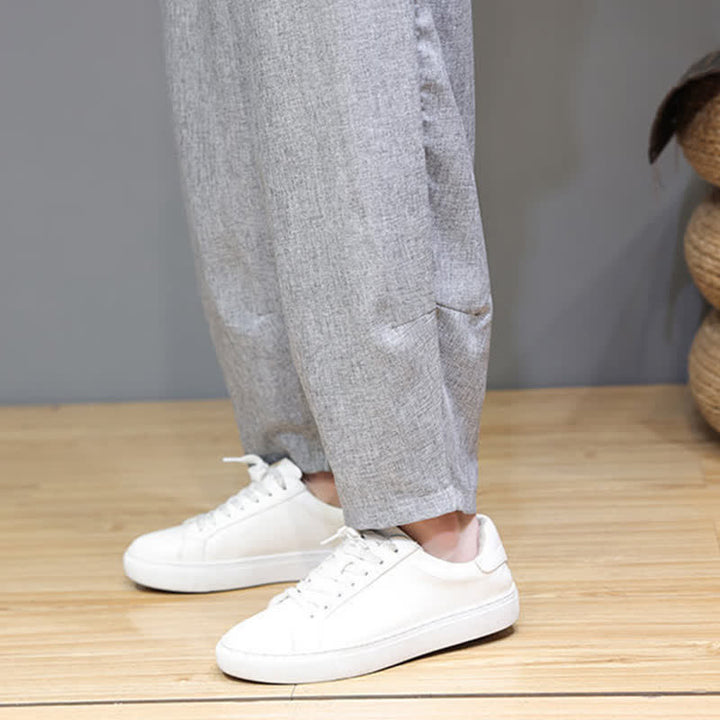 Buddha Stones Pantaloni estivi casual minimalisti con coulisse, tinta unita, modello cropped da uomo, affusolati e con tasche. - image 29