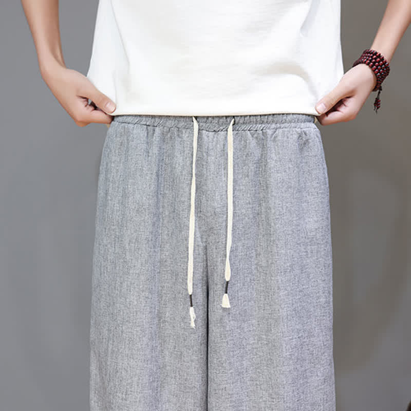 Buddha Stones Pantaloni estivi casual minimalisti con coulisse, tinta unita, modello cropped da uomo, affusolati e con tasche. - image 27