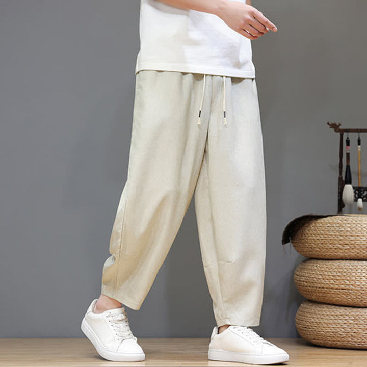 Buddha Stones Pantaloni estivi casual minimalisti con coulisse, tinta unita, modello cropped da uomo, affusolati e con tasche. - image 34