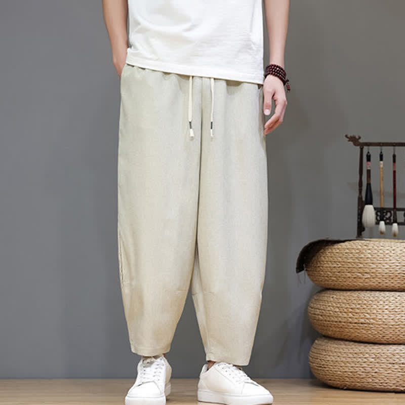 Buddha Stones Pantaloni estivi casual minimalisti con coulisse, tinta unita, modello cropped da uomo, affusolati e con tasche. - image 35