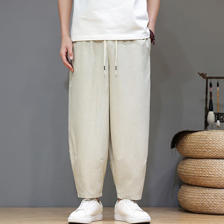 Buddha Stones Pantaloni estivi casual minimalisti con coulisse, tinta unita, modello cropped da uomo, affusolati e con tasche. - image 31