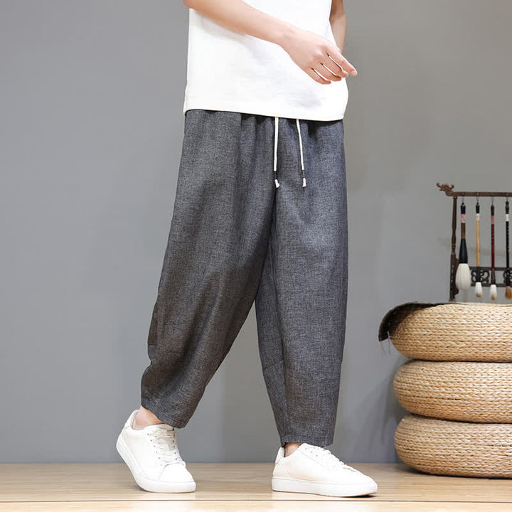 Buddha Stones Pantaloni estivi casual minimalisti con coulisse, tinta unita, modello cropped da uomo, affusolati e con tasche. - Grigio - US/UK/AU46, EU56 (5XL) - image 9