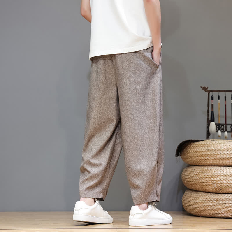 Buddha Stones Pantaloni estivi casual minimalisti con coulisse, tinta unita, modello cropped da uomo, affusolati e con tasche. - image 4