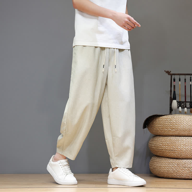 Buddha Stones Pantaloni estivi casual minimalisti con coulisse, tinta unita, modello cropped da uomo, affusolati e con tasche. - Beige - US/UK/AU46, EU56 (5XL) - image 30