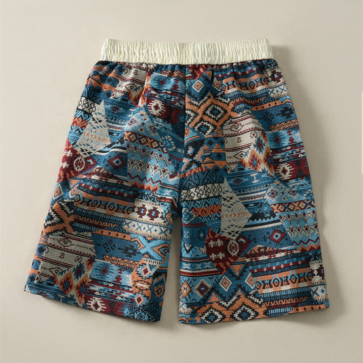 Pantaloncini da uomo estivi casual boho con coulisse e motivo geometrico a Buddha Stones, con tasche. - image 2
