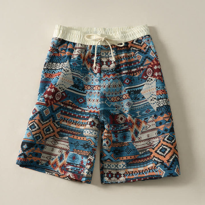 Pantaloncini da uomo estivi casual boho con coulisse e motivo geometrico a Buddha Stones, con tasche. - SteelBlue - US/UK/AU46, EU56 (5XL) - image 0