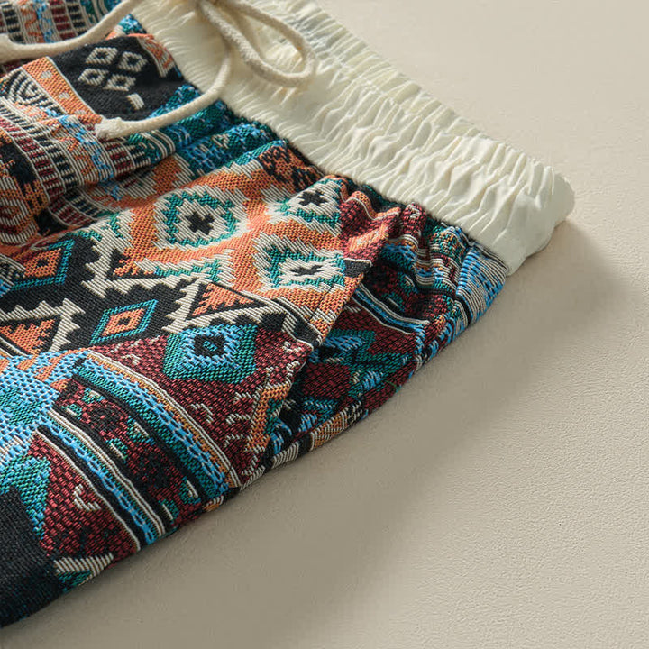 Pantaloncini da uomo estivi casual boho con coulisse e motivo geometrico a Buddha Stones, con tasche. - image 7