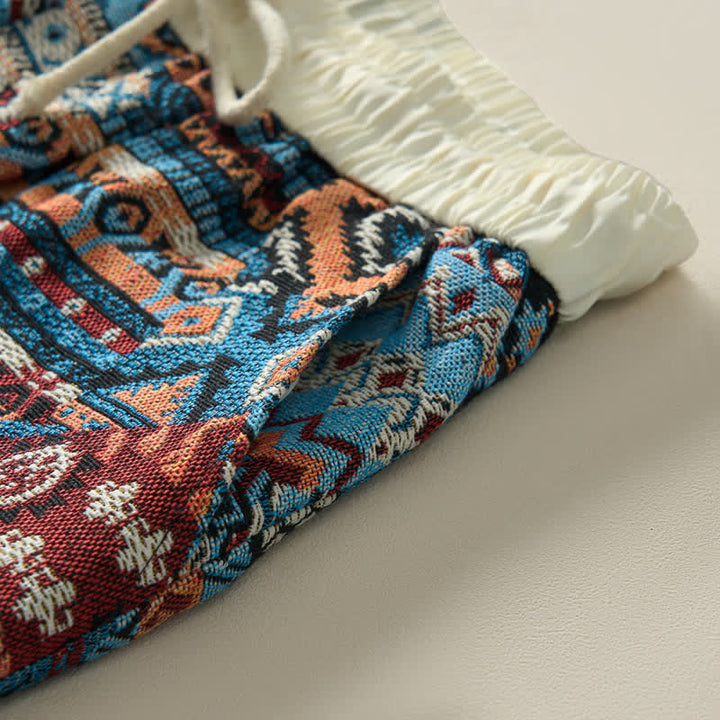 Pantaloncini da uomo estivi casual boho con coulisse e motivo geometrico a Buddha Stones, con tasche. - image 8
