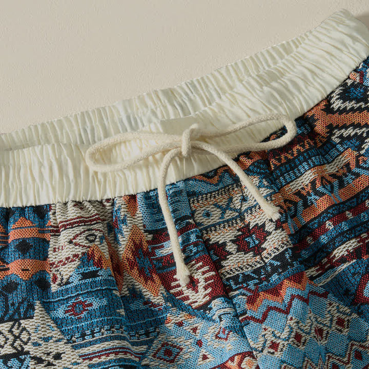 Pantaloncini da uomo estivi casual boho con coulisse e motivo geometrico a Buddha Stones, con tasche. - image 5