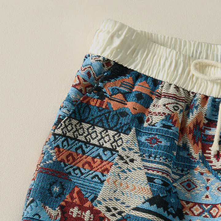 Pantaloncini da uomo estivi casual boho con coulisse e motivo geometrico a Buddha Stones, con tasche. - image 6