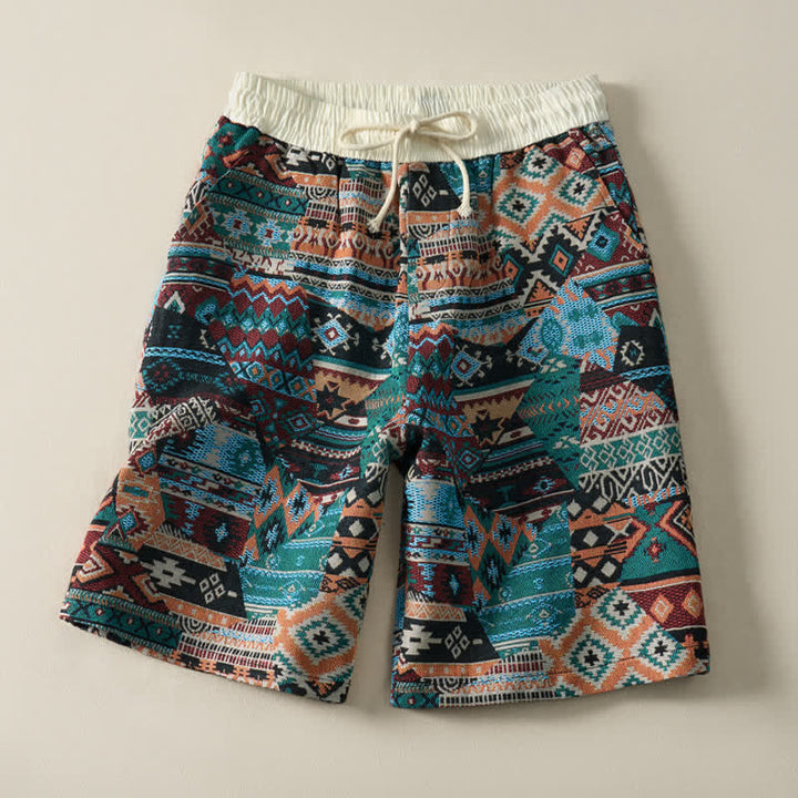 Pantaloncini da uomo estivi casual boho con coulisse e motivo geometrico a Buddha Stones, con tasche. - Ciano scuro - US/UK/AU46, EU56 (5XL) - image 11