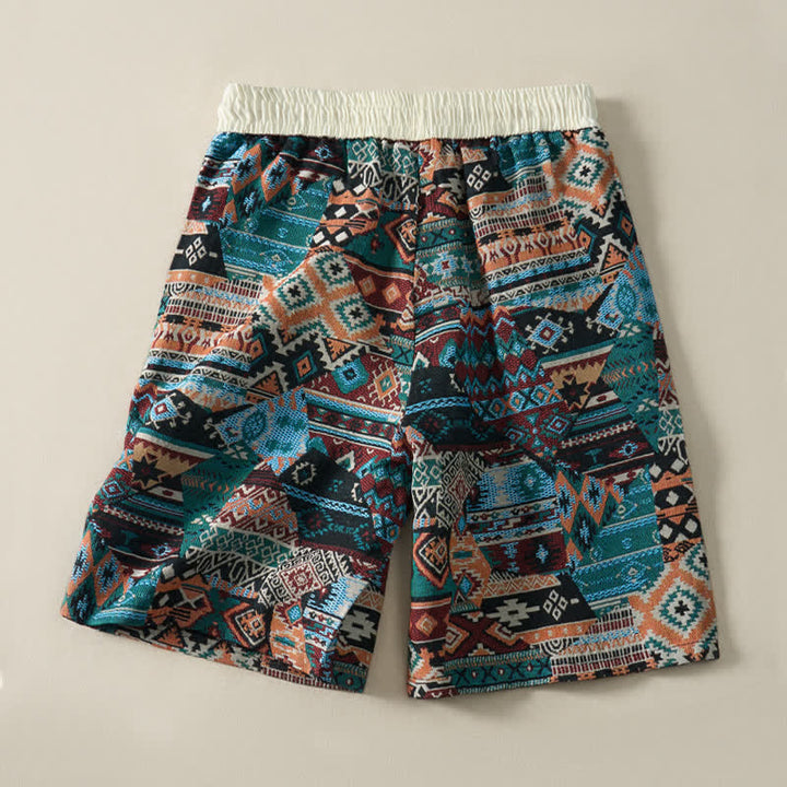 Pantaloncini da uomo estivi casual boho con coulisse e motivo geometrico a Buddha Stones, con tasche. - image 12