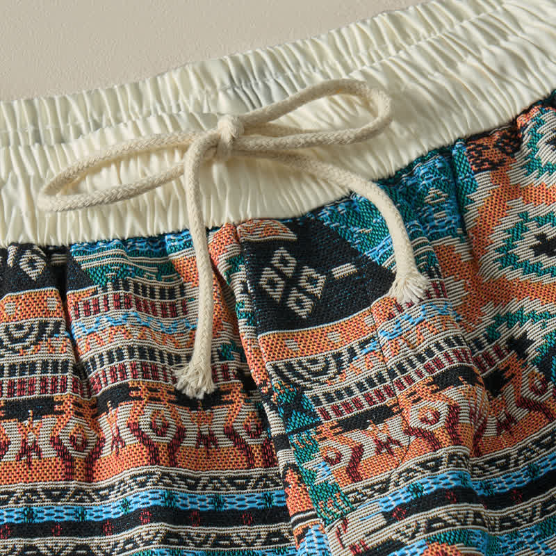 Pantaloncini da uomo estivi casual boho con coulisse e motivo geometrico a Buddha Stones, con tasche. - image 15