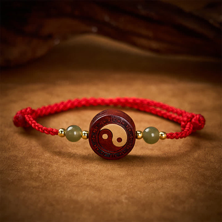 Buddha Stones Braccialetto rosso con cordino rosso e giada di sandalo viola e simbolo Yin Yang. - image 2