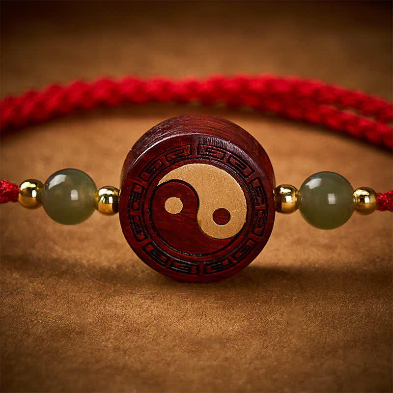 Buddha Stones Braccialetto rosso con cordino rosso e giada di sandalo viola e simbolo Yin Yang. - image 4
