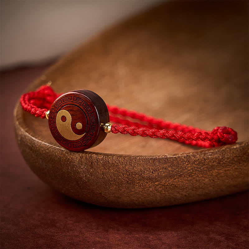 Buddha Stones Braccialetto di protezione Yin Yang in legno di sandalo viola con cordino rosso - image 3