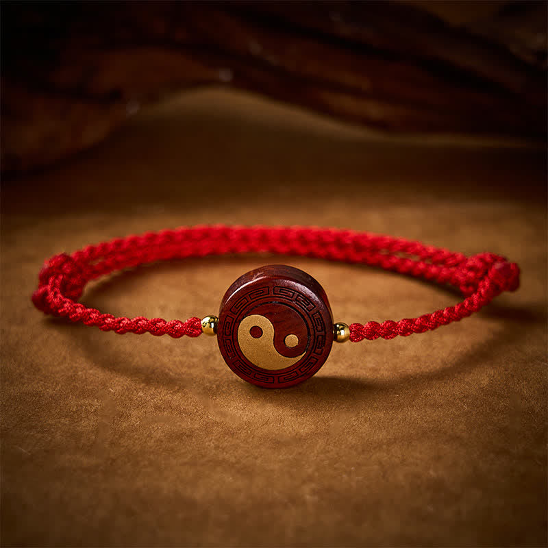Buddha Stones Braccialetto di protezione Yin Yang in legno di sandalo viola con cordino rosso - image 2