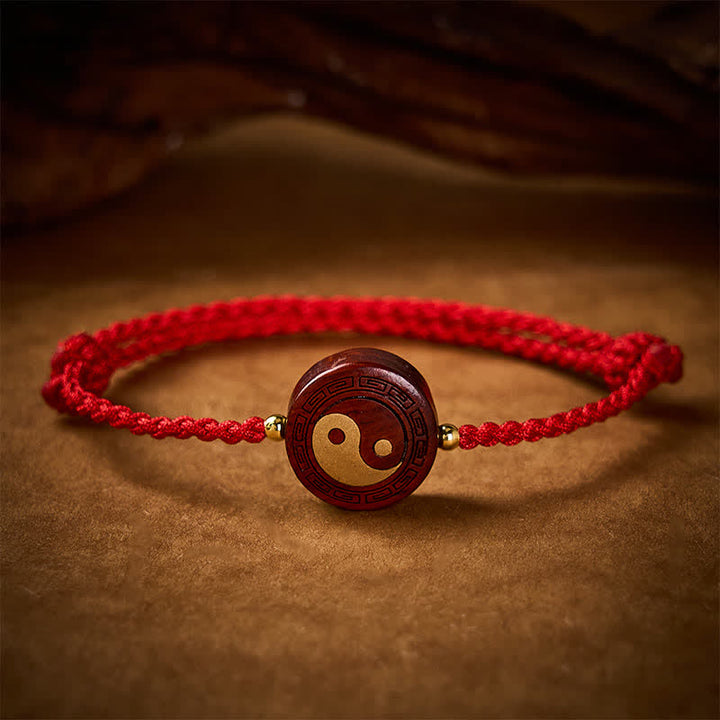 Buddha Stones Braccialetto di protezione Yin Yang in legno di sandalo viola con cordino rosso - image 2