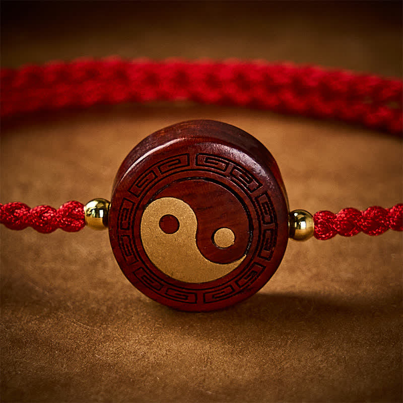 Buddha Stones Braccialetto di protezione Yin Yang in legno di sandalo viola con cordino rosso - image 4
