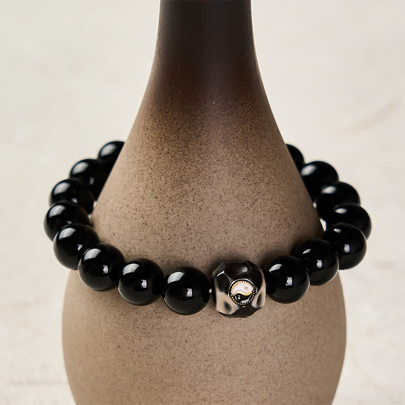 Buddha Stones Bracciale rotondo in agata tibetana con simbolo Yin Yang e simbolo di ricchezza. - image 8