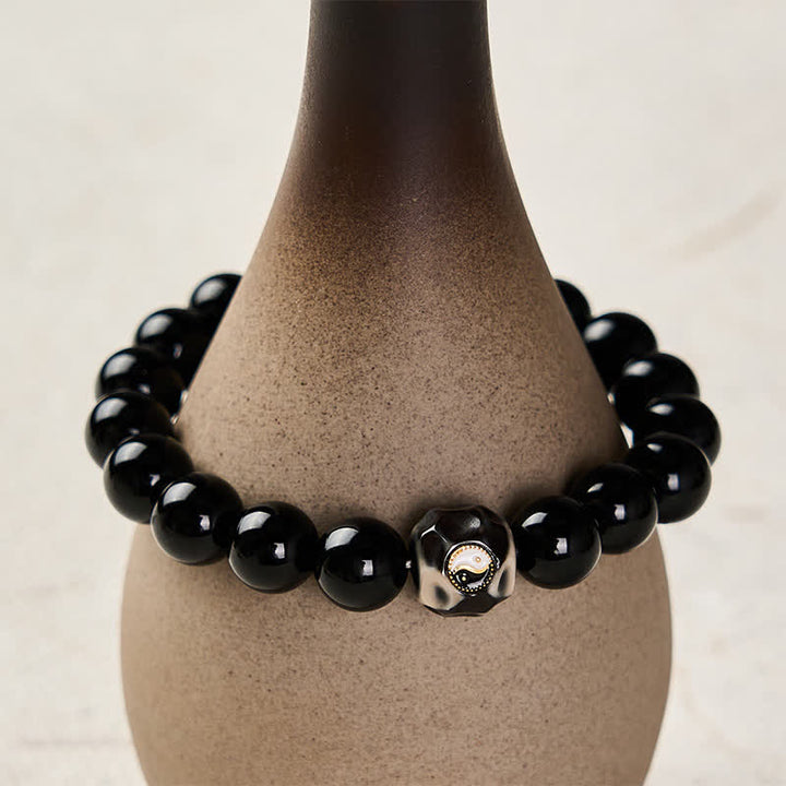 Buddha Stones Bracciale rotondo in agata tibetana con simbolo Yin Yang e simbolo di ricchezza. - image 8