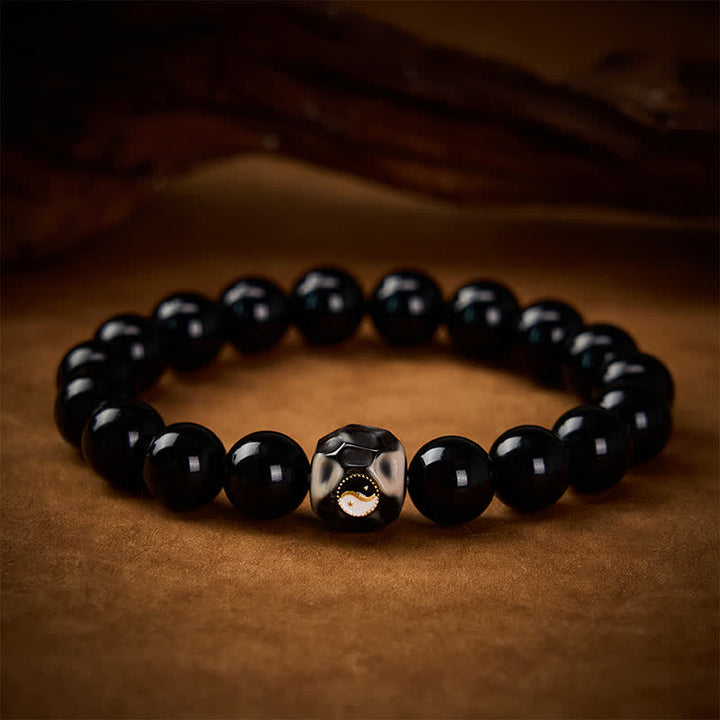 Buddha Stones Bracciale rotondo in agata tibetana con simbolo Yin Yang e simbolo di ricchezza. - image 3