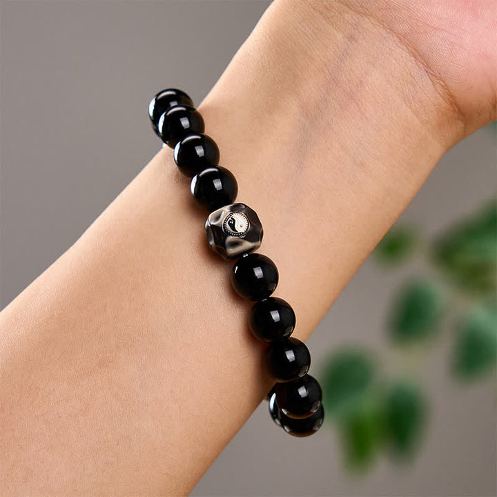 Buddha Stones Bracciale rotondo in agata tibetana con simbolo Yin Yang e simbolo di ricchezza. - image 10