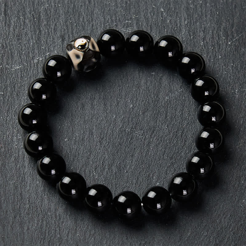 Buddha Stones Bracciale rotondo in agata tibetana con simbolo Yin Yang e simbolo di ricchezza. - image 2