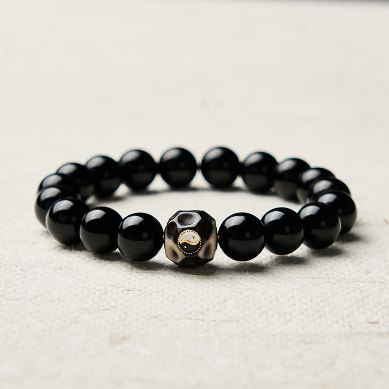 Buddha Stones Bracciale rotondo in agata tibetana con simbolo Yin Yang e simbolo di ricchezza. - image 4