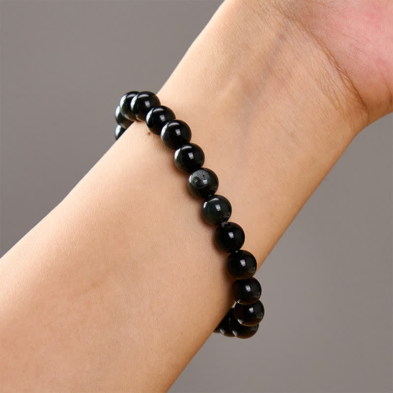 Buddha Stones Bracciale con perline rotonde in ossidiana arcobaleno con simbolo Yin Yang e bilancia - image 10