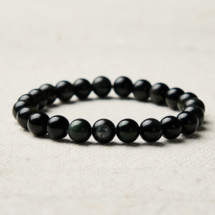 Buddha Stones Bracciale con perline rotonde in ossidiana arcobaleno con simbolo Yin Yang e bilancia - image 8