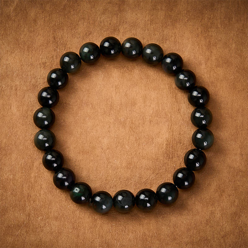 Buddha Stones Bracciale con perline rotonde in ossidiana arcobaleno con simbolo Yin Yang e bilancia - image 2