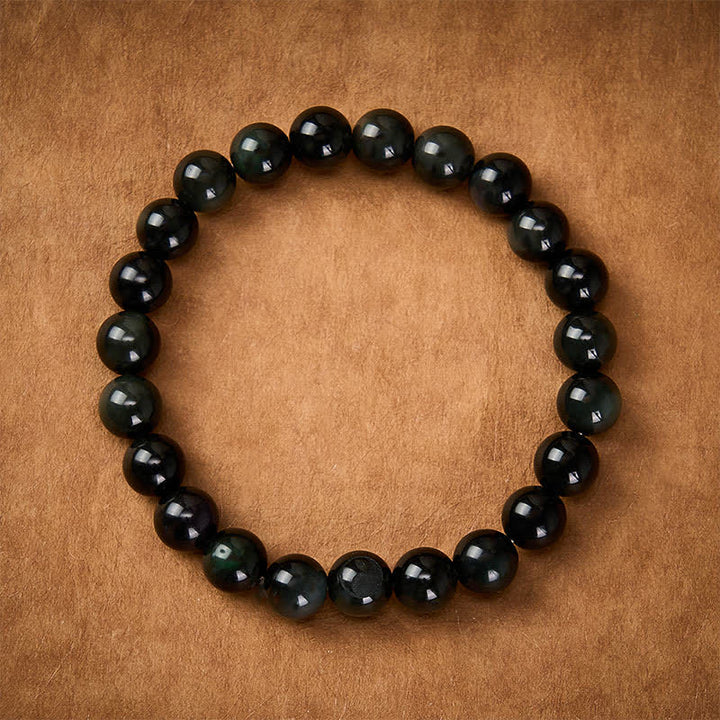 Buddha Stones Bracciale con perline rotonde in ossidiana arcobaleno con simbolo Yin Yang e bilancia - image 2