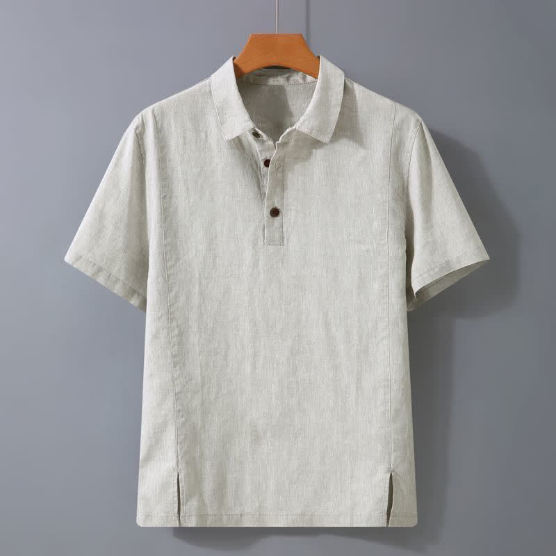 Buddha Stones Camicia da uomo estiva casual minimalista a maniche corte con bottoni. - Biancheria - US/UK/AU44, EU54 (4XL) - image 0